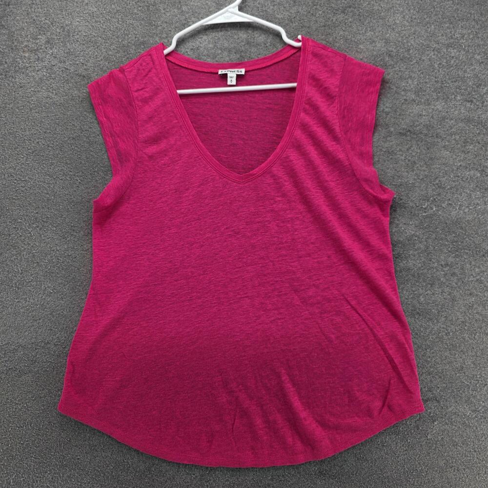 Express Tank Womens M Pink V-Neck Jersey Sleeveless Regular Fit Casual Summer
